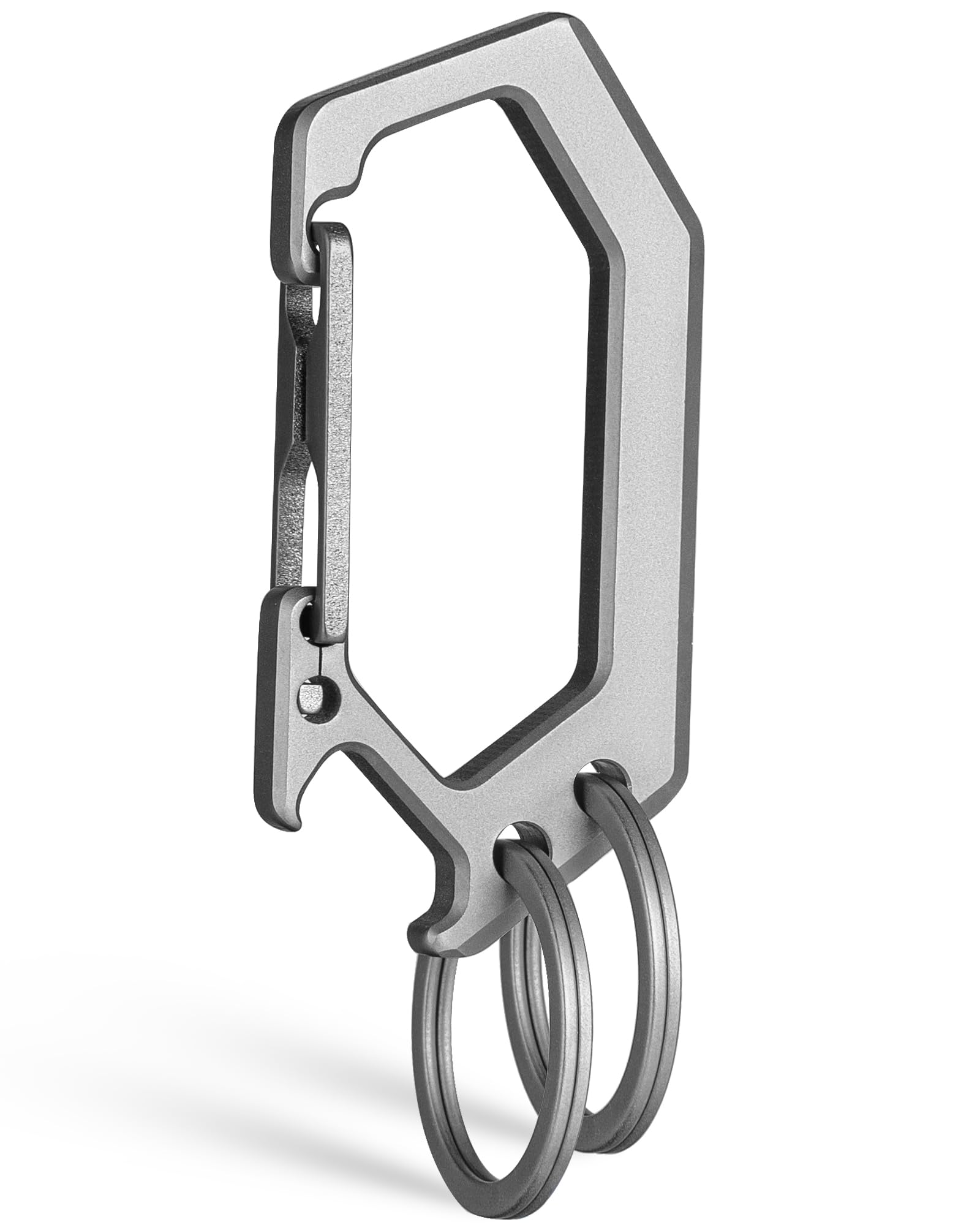 TISUR Titanium Carabiner Keychain Clip, Heavy Duty Key Ring Holder,Bottle Opener Car Key Chains for Men Women (Grey (1-Pack))