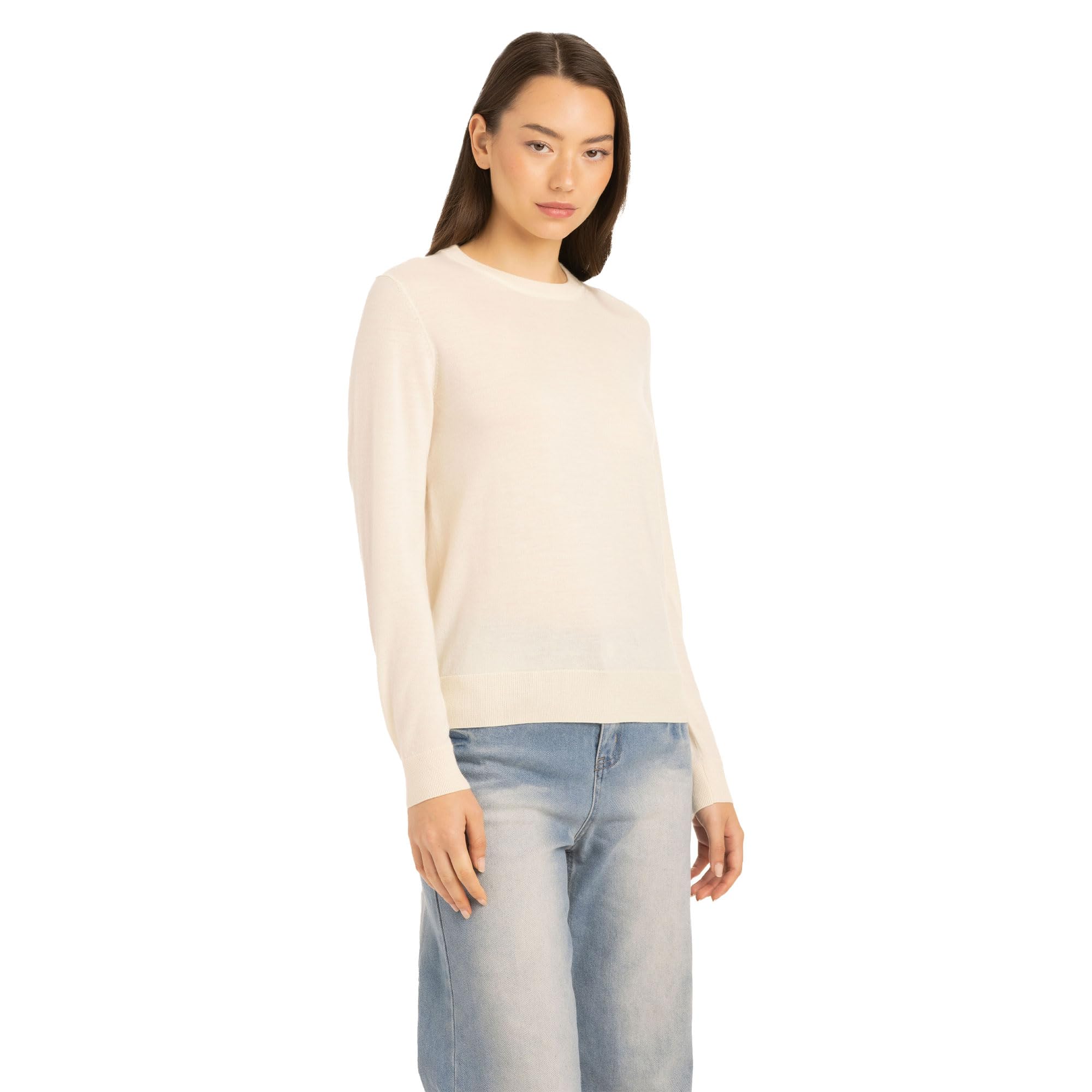 Daily Womens Crew Neck Sweater Essential Line 70 Wool 30 Cashmere Pullover Classic Lightweight Knit