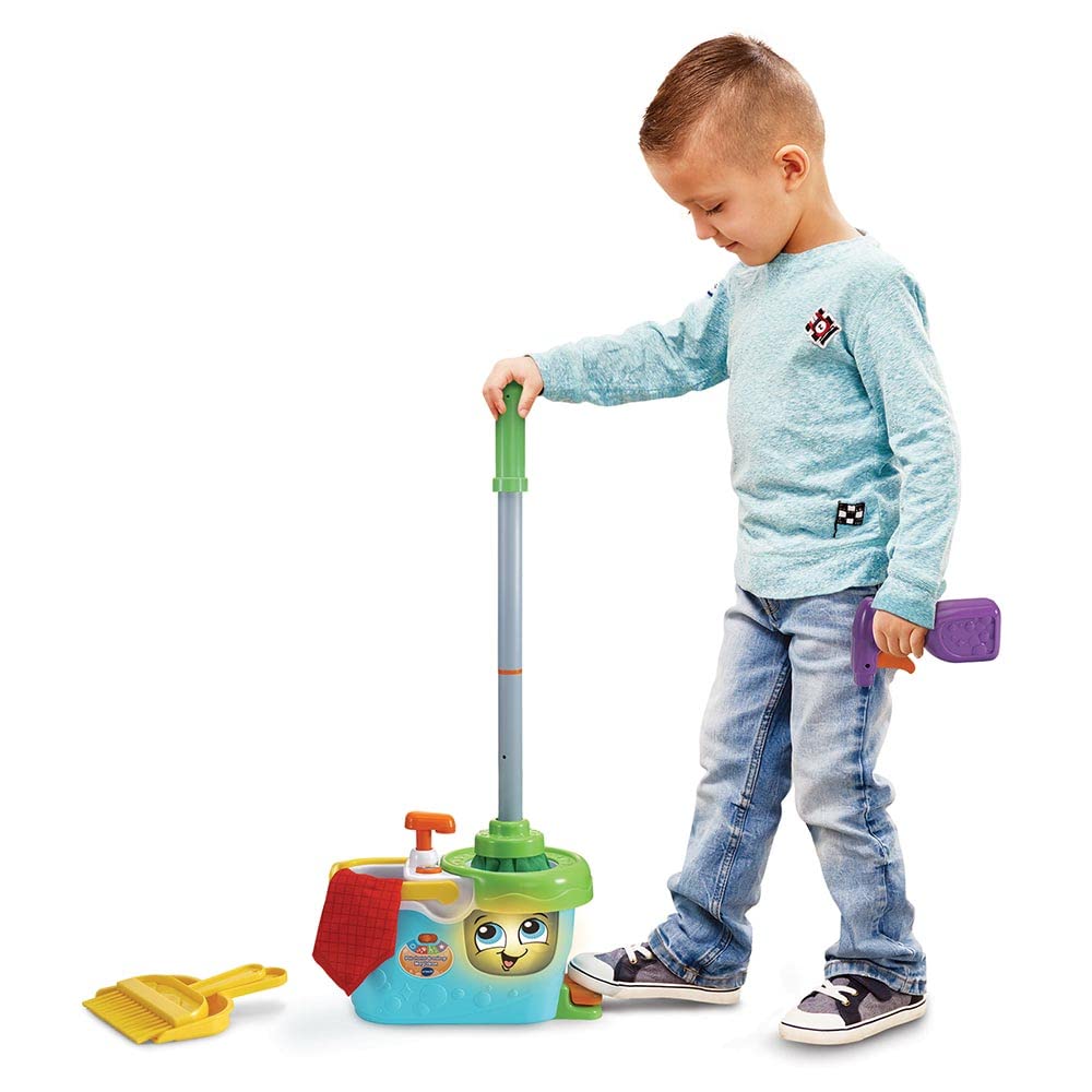 VTech - P'tit Chariot de Ménage Magi'Clean, Seau Essoreur à Pédale Interactif, Jouet Électronique Sons et Lumières, 6 Pièces et Accessoires de Jeu, Cadeau Enfant Dès 3 Ans - Contenu en Français