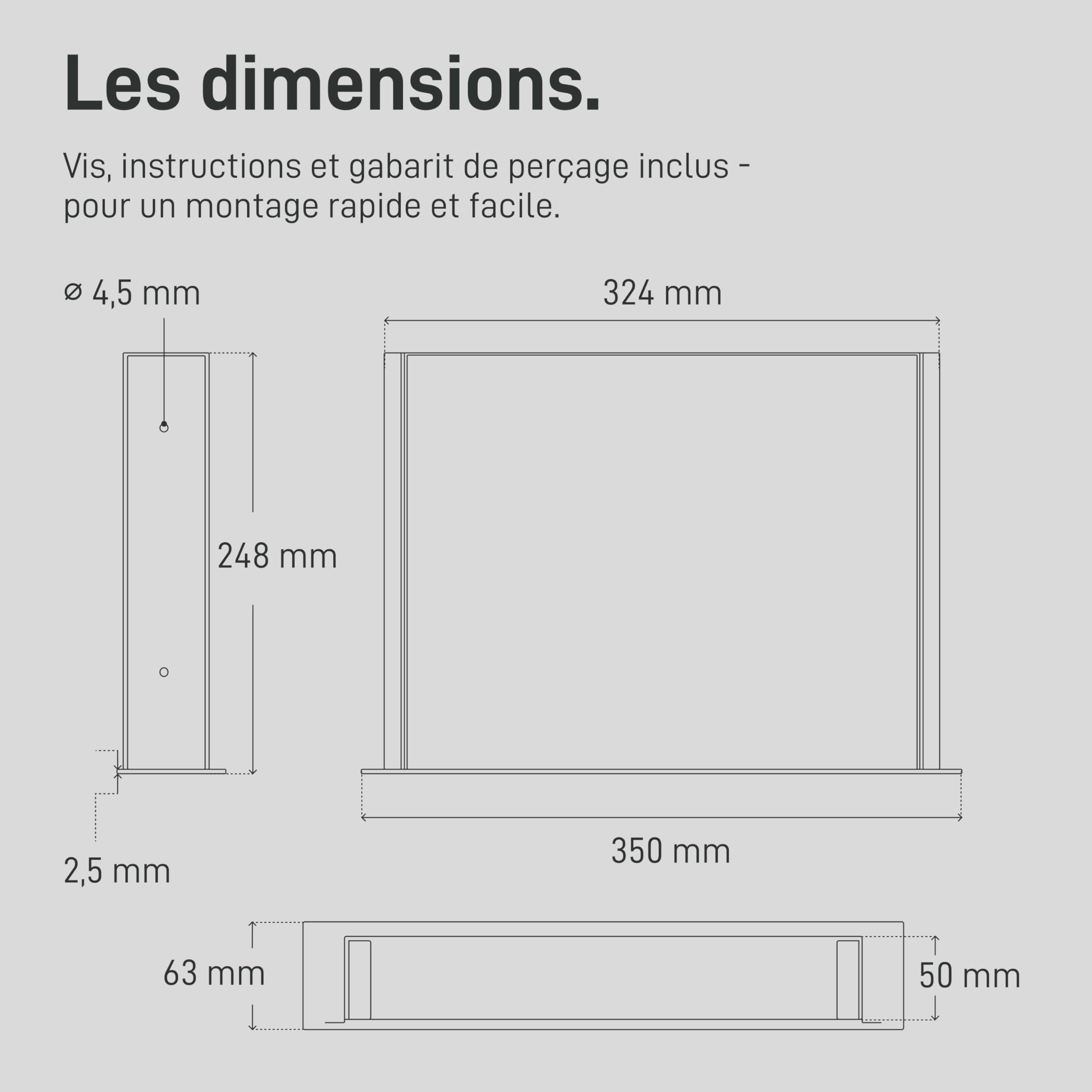 Natural Goods Berlin 1 tiroir EXPERT en métal noir avec tapis antidérapant – 35 x 25 x 5 cm – Tiroir sous bureau à monter soi-même – Tiroirs sous meuble de bureau