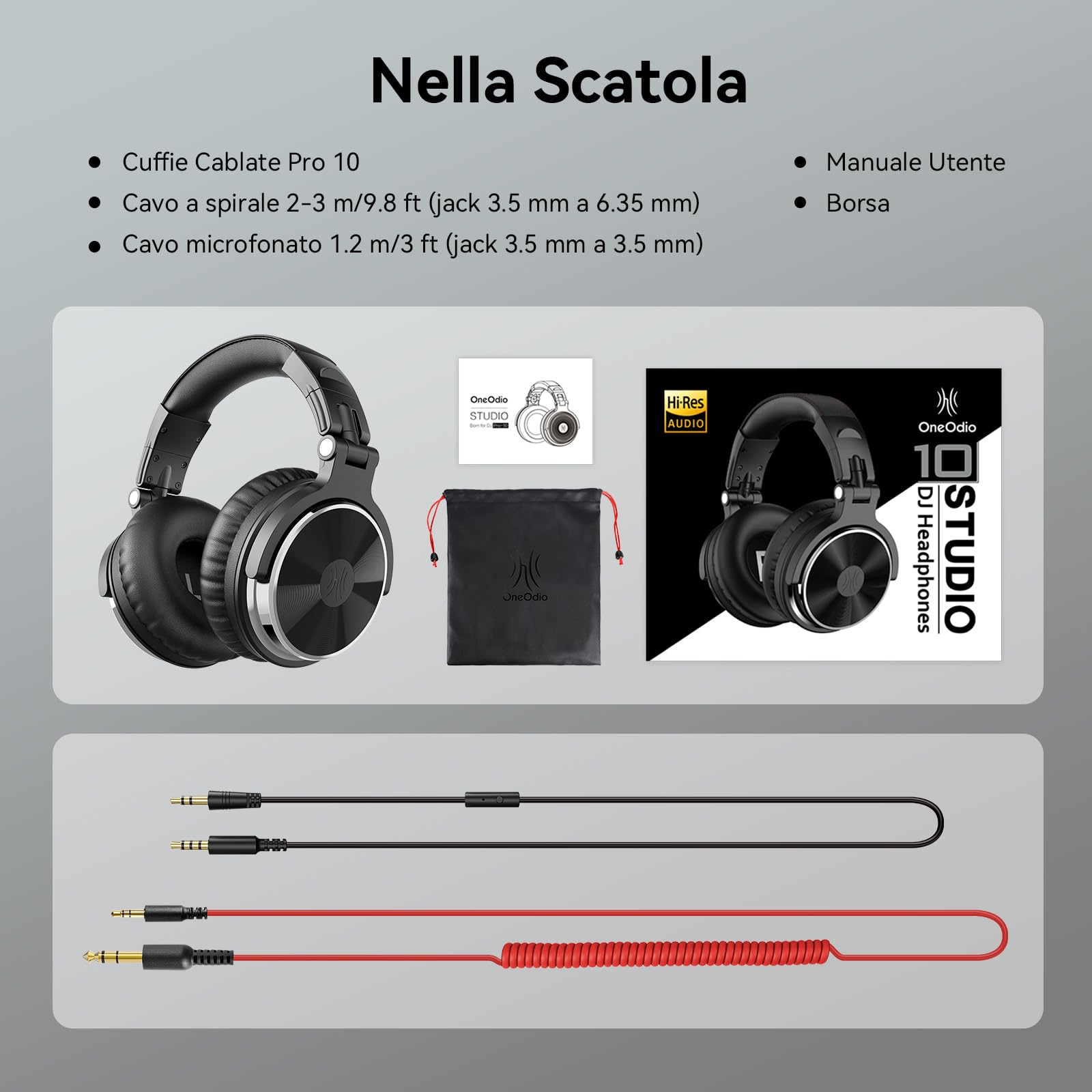 OneOdio Pro 10 Cuffie Over Ear Cablate con Microfono Shareporte Jack 3,5 mm 6,35 mm per Registrazione Mixaggio DJ