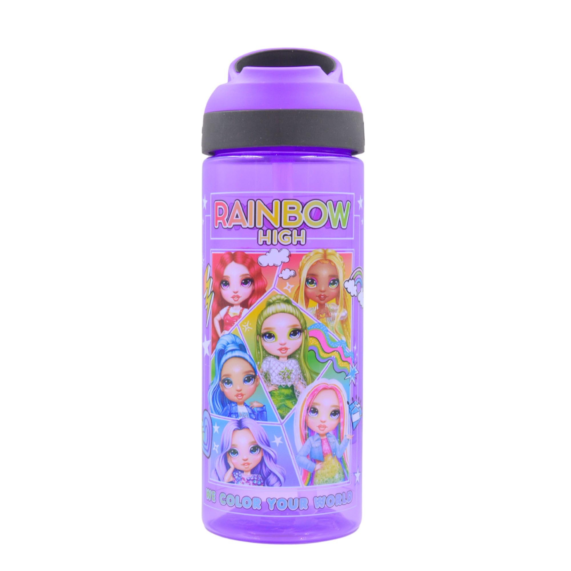 HOXRAINBOW HIGH Reusable BPA free Kids Atlantic Water Hydration Bottle with built in Carry Loop, Flip Up Spout and removeable straw - 600ml