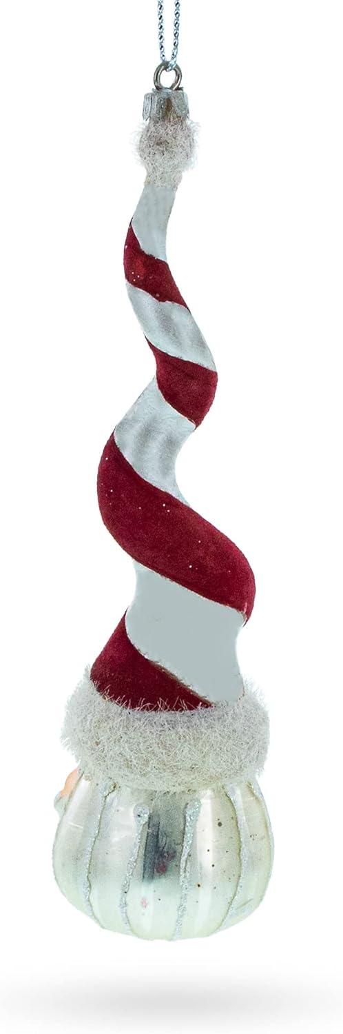 Santa with Quirky Twisted Hat Blown Glass Christmas Ornament - Image 2