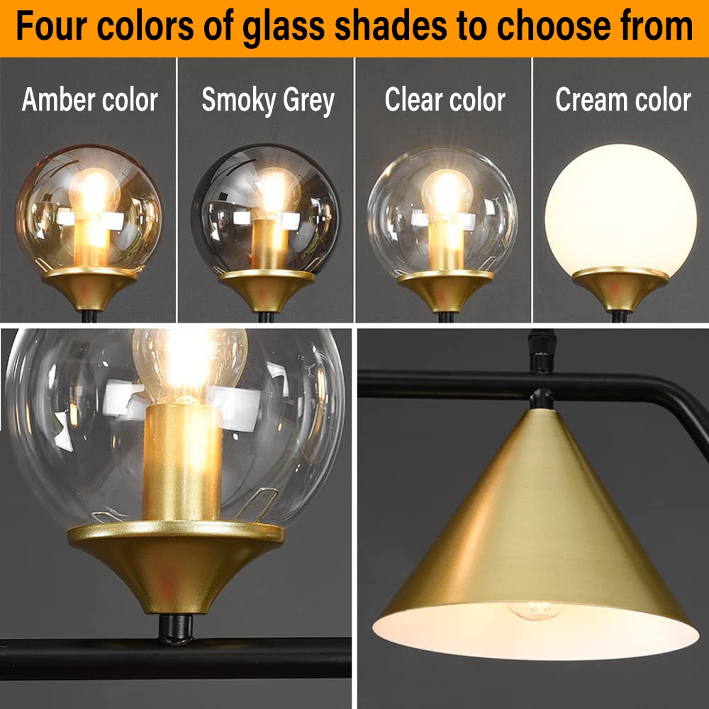 Lampadario lineare a 6 luci, lampade a sospensione con paralume in vetro, apparecchi di illuminazione a soffitto in stile metà secolo Lampada a sospensione per sala da pranzo Isola della cucina