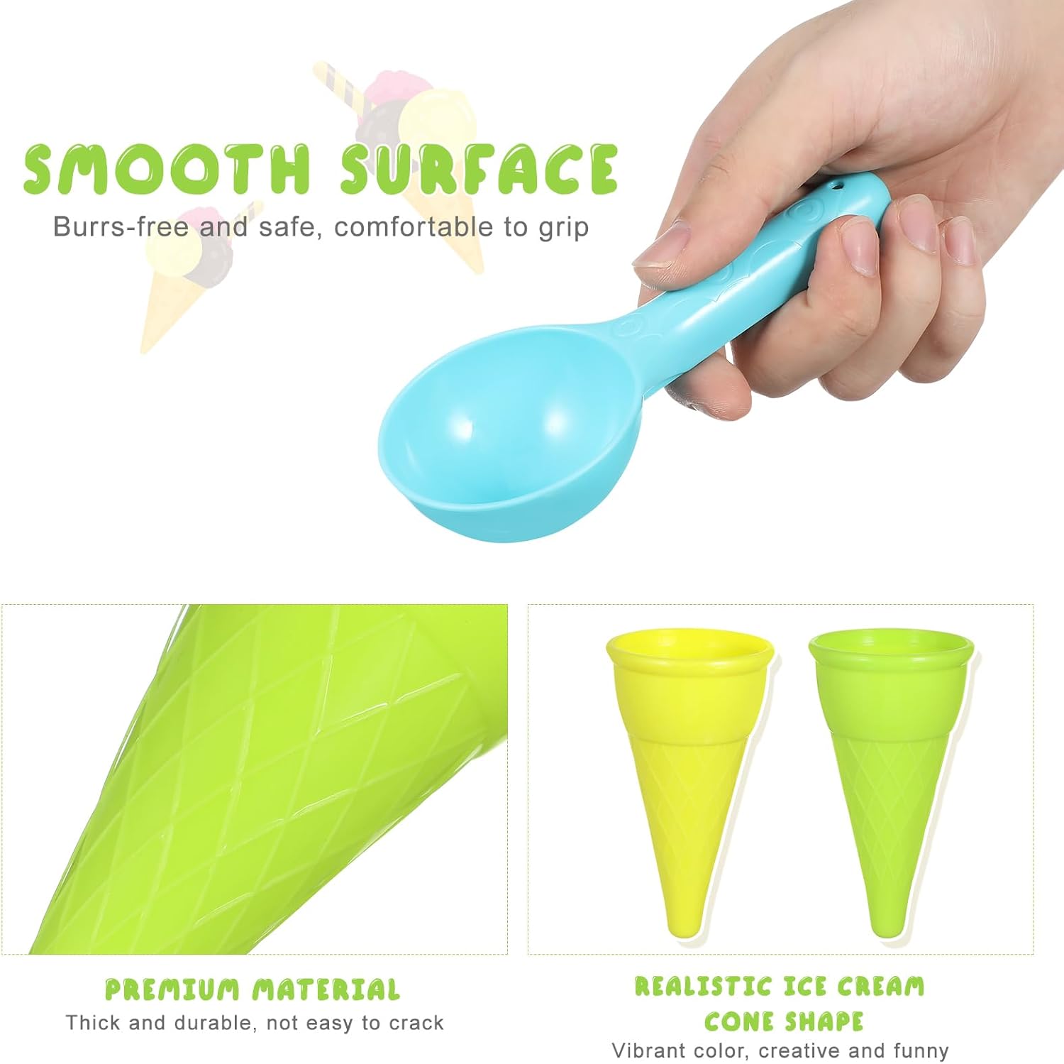 Kisangel 10pcs Plastic Ice Cream Cones Kids Ice Cream Scoop Set Outdoor Beach Toys Kids Sand Mold Toys for Seaside Play Sand Toys(Random Color)