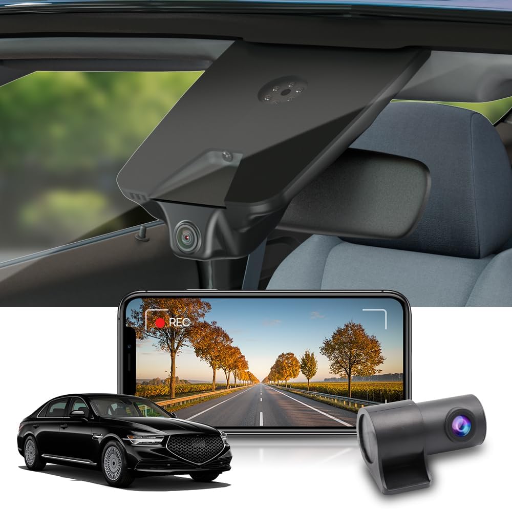 Fitcamx Front 2160P+Rear 1080P Dash Cam for 2017-2022 Genesis G90 3.3T Premium 5.0L Ultimate (D2010), OEM Look, WiFi Connect & APP, Dual Loop Recording HD Video, G-Sensor, Easy to Use, 128GB Card