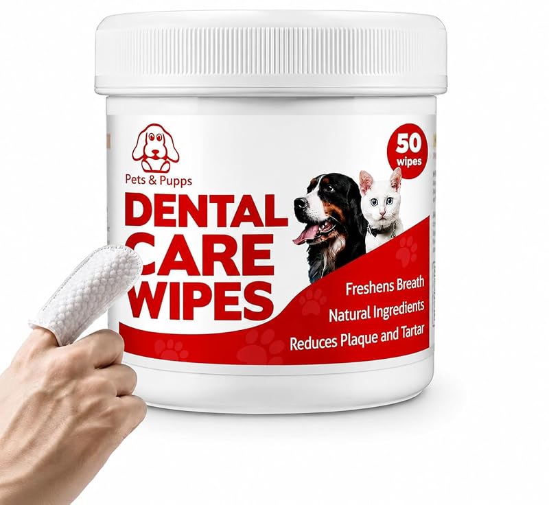 Lenços Dentais para Gatos e Cães Pets & Pupps DFW50, Limpeza Oral sem Enxágue, Pacote com 50
