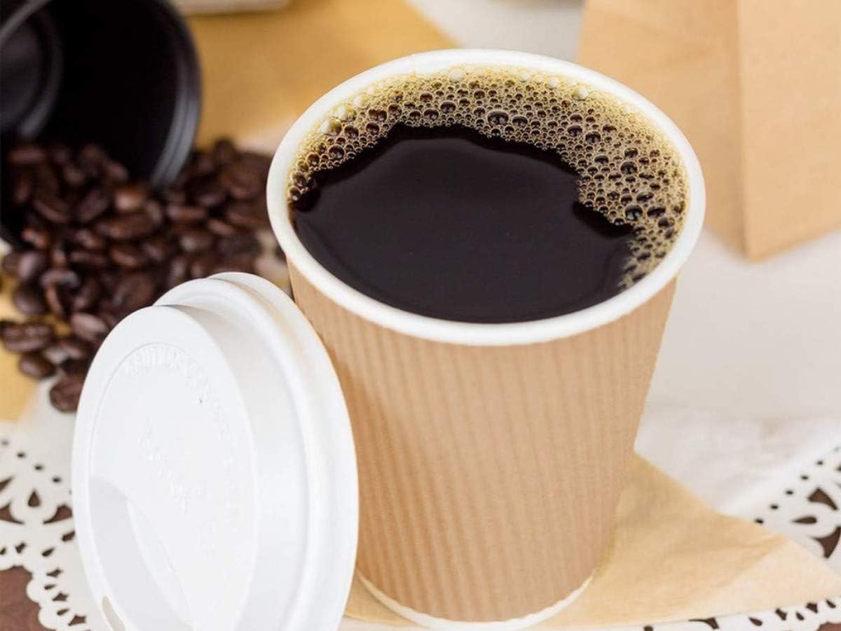 8oz Disposable Coffee Cups With Lids - Insulated Paper Cups, Ripple Wall, 50 Pack