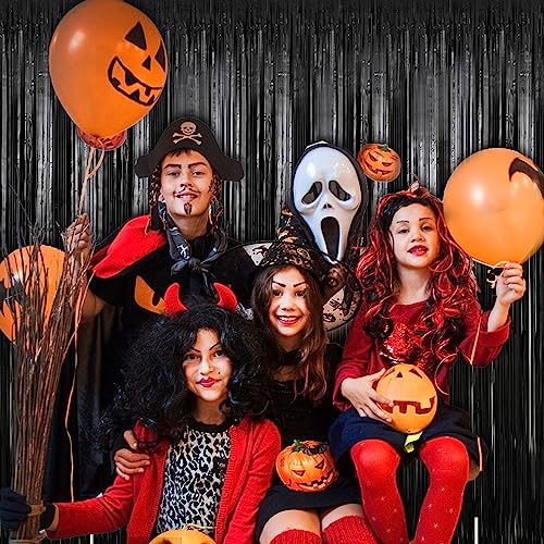 Image of 2 Pack 3.28 ft x 6.56 ft Black Tinsel Curtain Party Backdrop Decorations, Metallic Foil Fringe Backdrop Door for Halloween, Christmas, Birthday Graduation Wedding Party Streamers Photo Backdrop.