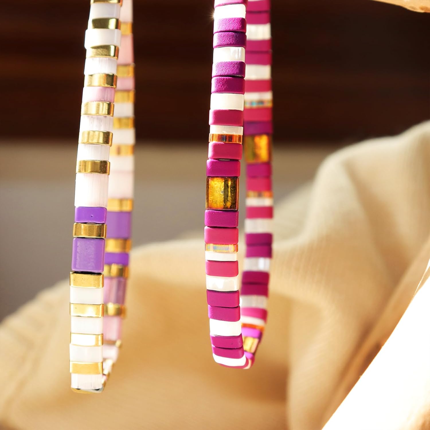 Sonateomber Tila Flat Beaded Stretch Bracelets for Women, Trendy Stackable Colorful Glass Square Beads Stack Bracelet Beach Jewelry Gift - Image 4