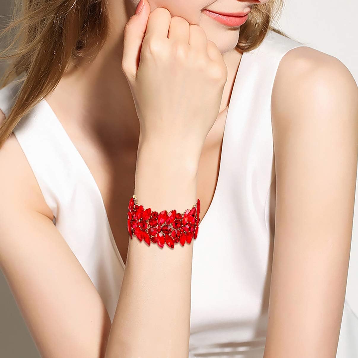 EVER FAITH Women's Stretch Bracelet Marquise Crystal Art Deco Hand Chain Wedding Bridal Jewelry - Image 3