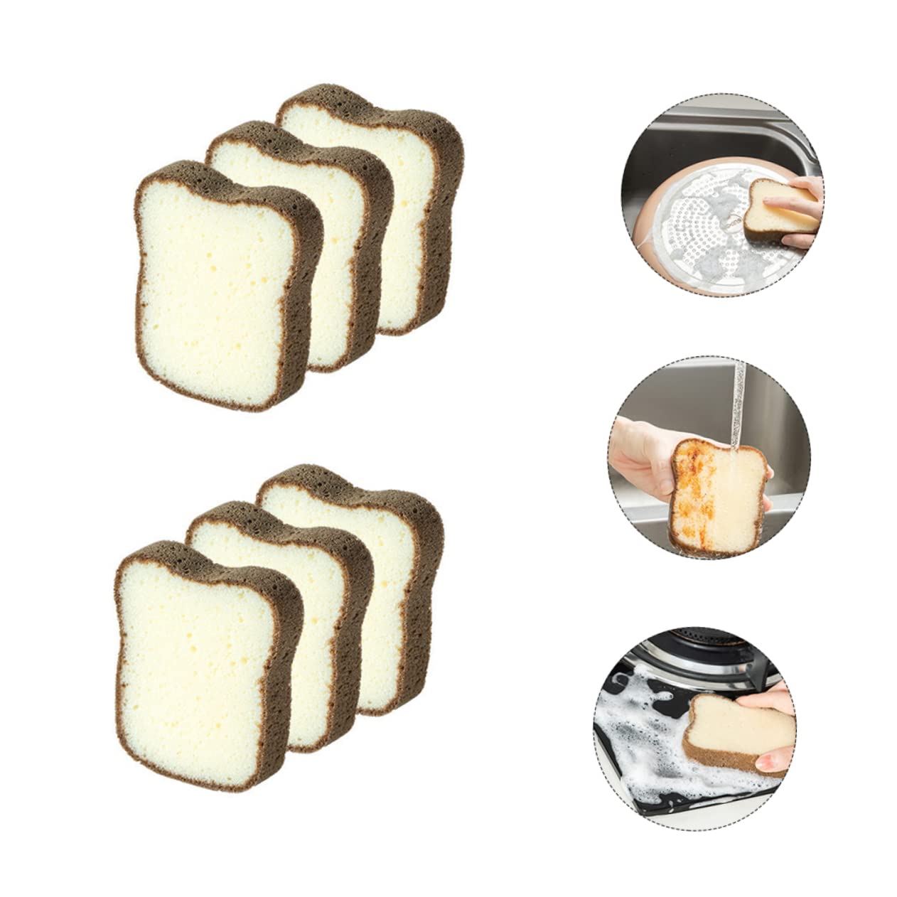 Éponge de Nettoyage Toast 6 Pièces en Mousse Lavable Réutilisable