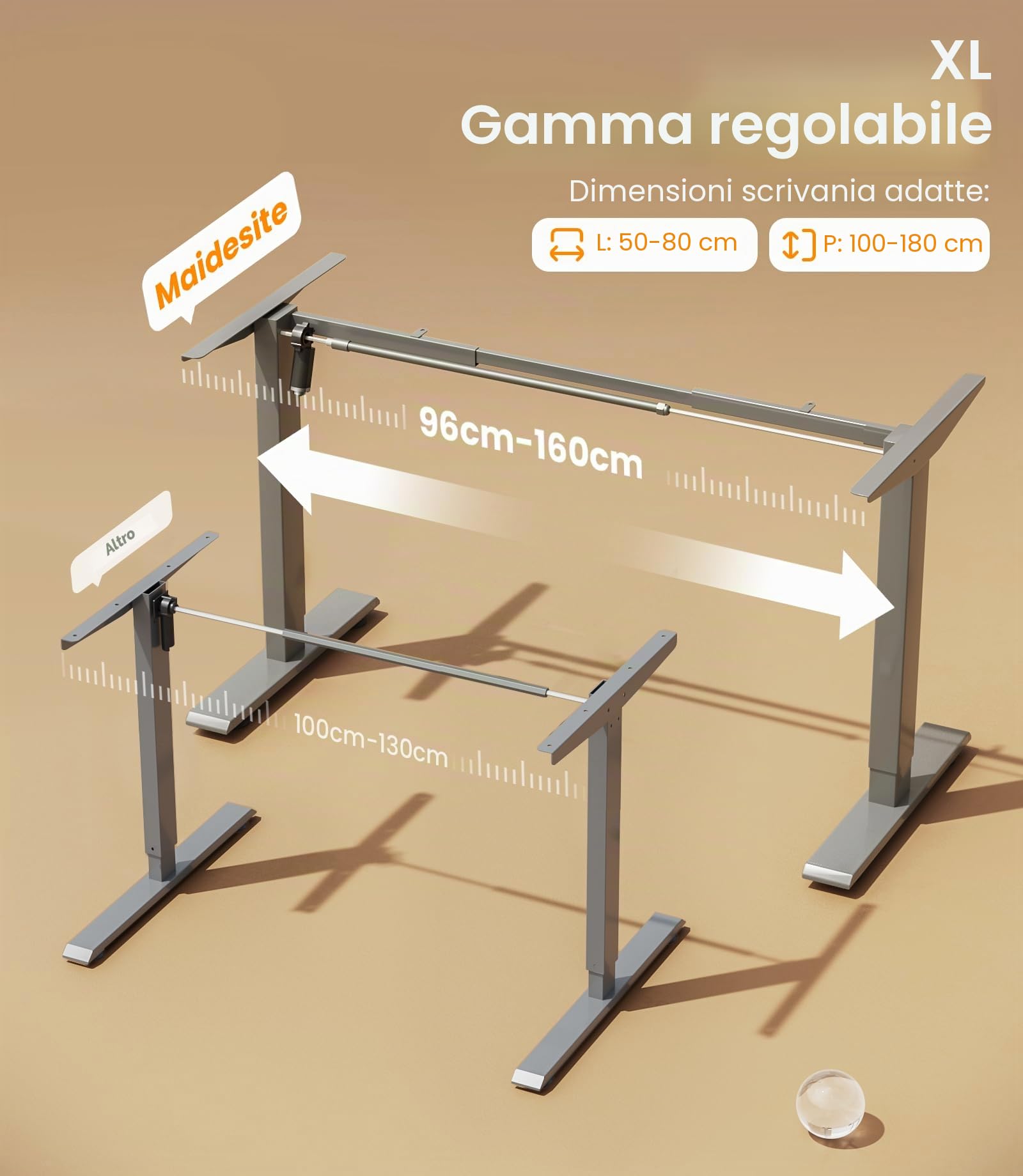 MAIDeSITe Scrivania regolabile in altezza da 72 cm a 120 cm con 4 tasti di memoria e blocco bambini - T1 Pro