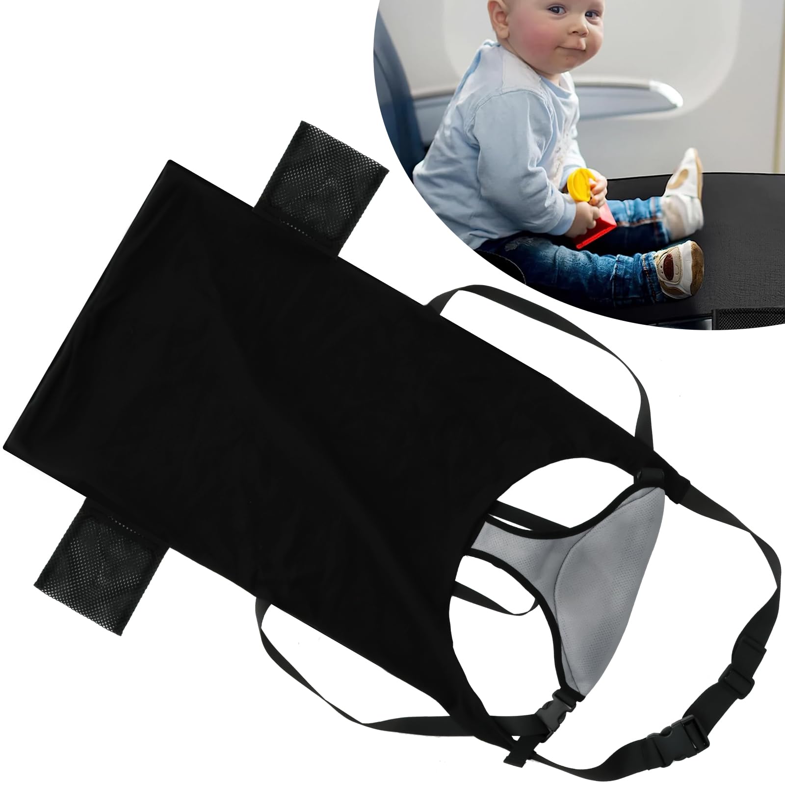Foppla Toddler Airplane Seat Extender - Polyester Kids Airplane Bed with Side Pocket, Breathable Inflatable Foldable, Portable for Long Flight/Road Trip/Car/Carseat, Infant Sleeping Travel Essentials