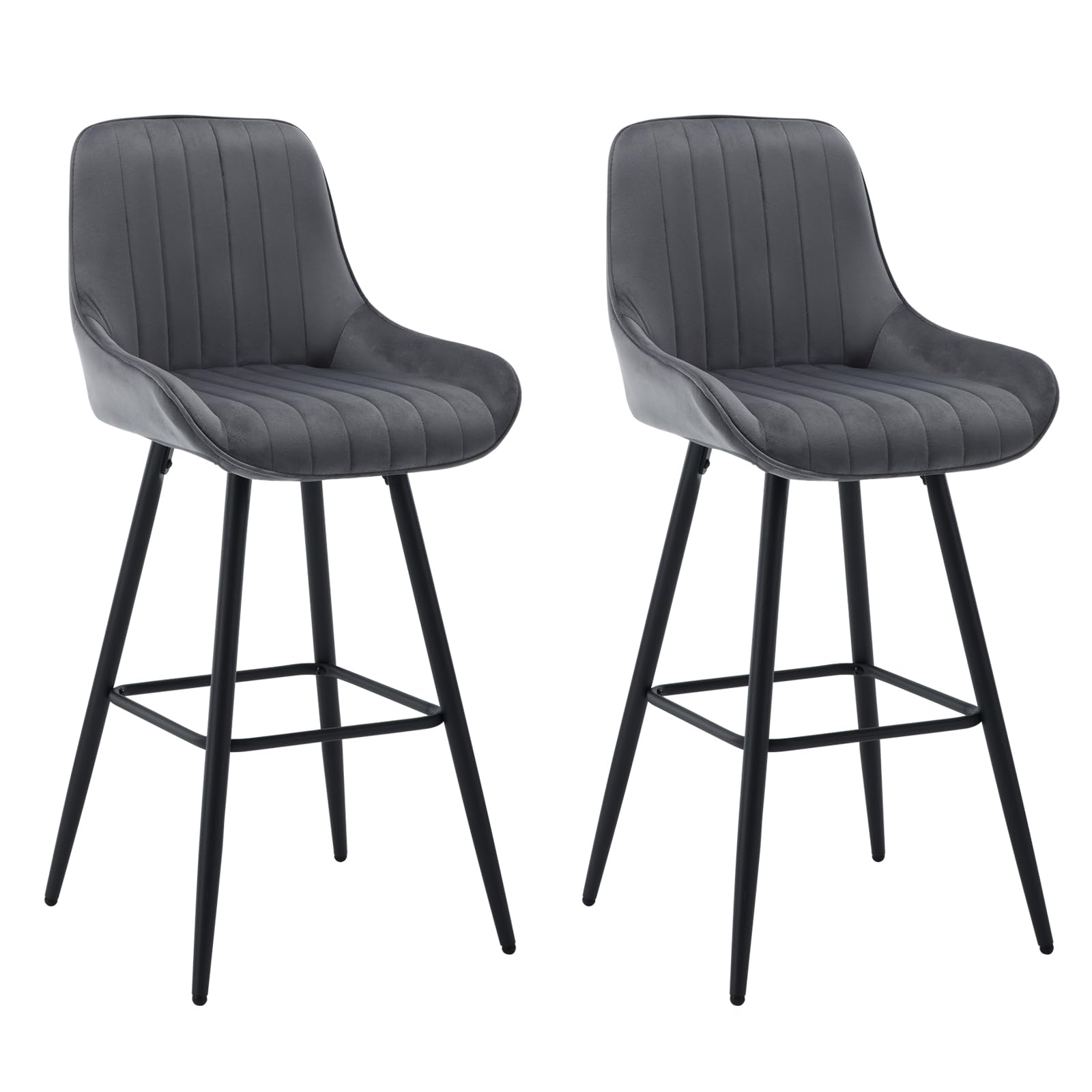 WOLTU Juego de 2 Taburetes Altos de Cocina, Taburetes Bar con Respaldo y Reposapiés, para Comedor y Barra Cocina, Terciopelo, Gris Oscuro