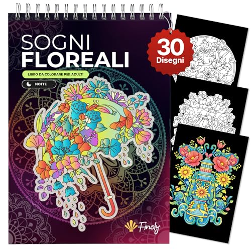 Finoly Libri da Colorare per Adulti Fiori A4 Riduce lo Stress | Album da Colorare per Adulti Principianti e Esperti | Mandala da colorare adulti Mindfulness Inchiostro Non Che Trapassa (Notte)