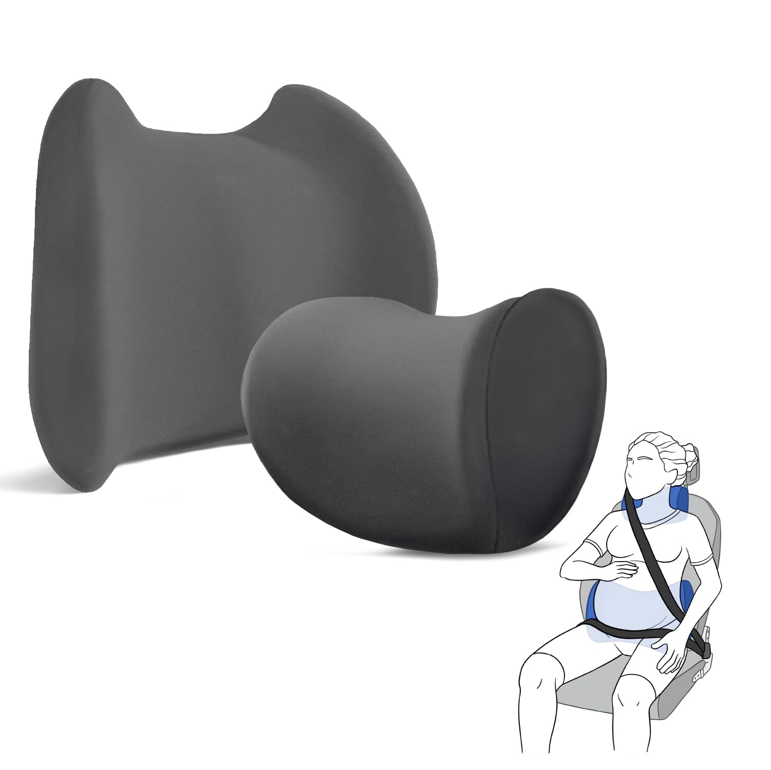 Peaceful Parenting Lumbar & Neck Support Pillow Kit - Gray - Back & Neck Support Pillow for Car & Office Chair - Memory Foam Pillow - Ergonomic Pillow for Neck & Back Pain Relief