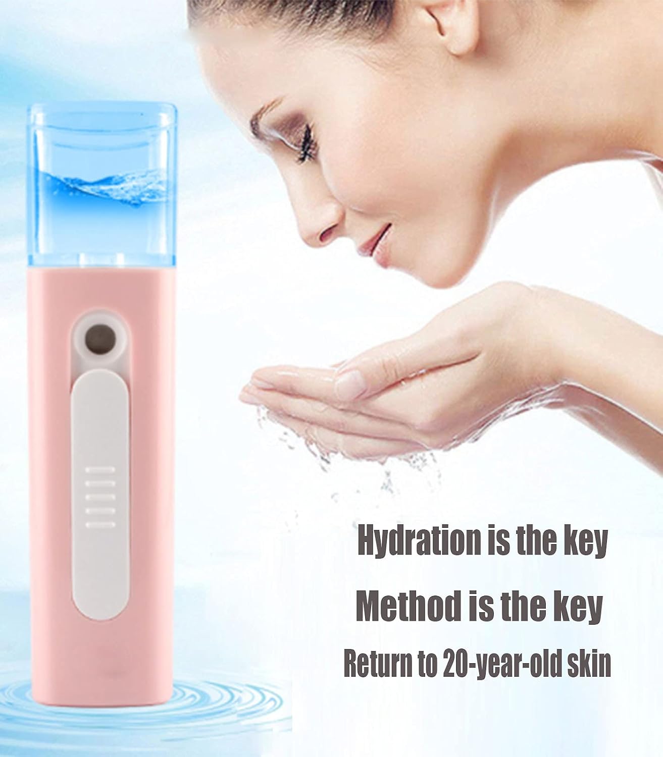 Nano Facial Spray Nano Sprayer, Portable Mr. Nano Facial Sprayer Facial Steamer Sprayer is Suitable for Office Makeup Eyelash Extension(Color:Pink)