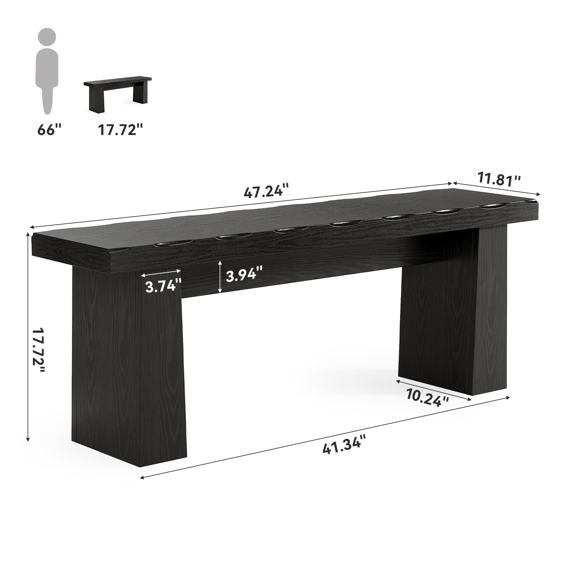 LITTLE TREE 47-Inch Wooden Entryway Bench, Farmhouse Dining Bench with Sturdy Frame for Dining Room, Bedroom, Living Room Hallway Kitchen, Easy Assembly (Black)