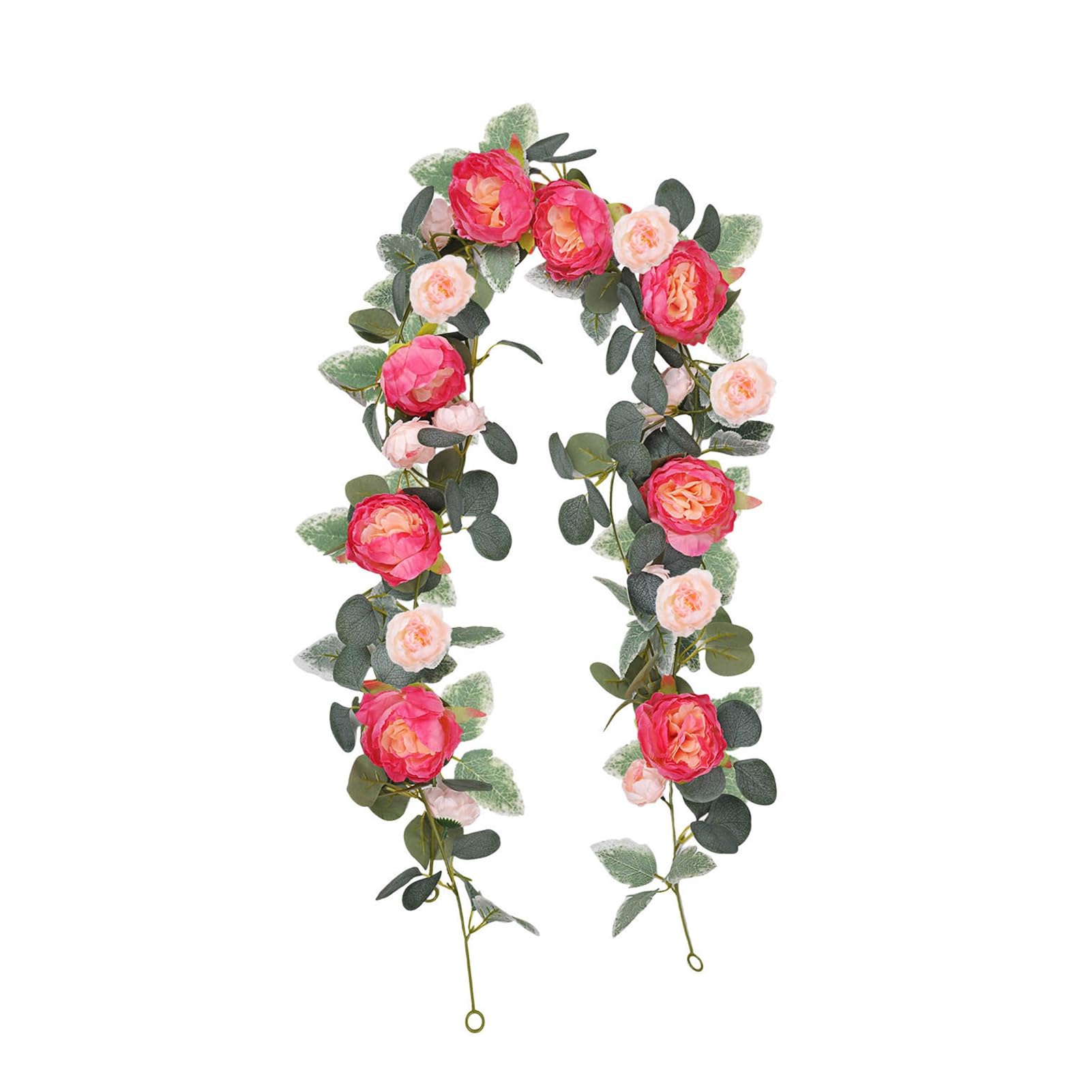 matumou 170/180CM Artificial Peony Flower Garland with Eucalyptus Leaves UV Resistant Realistic Hanging Faux Flower Vine for