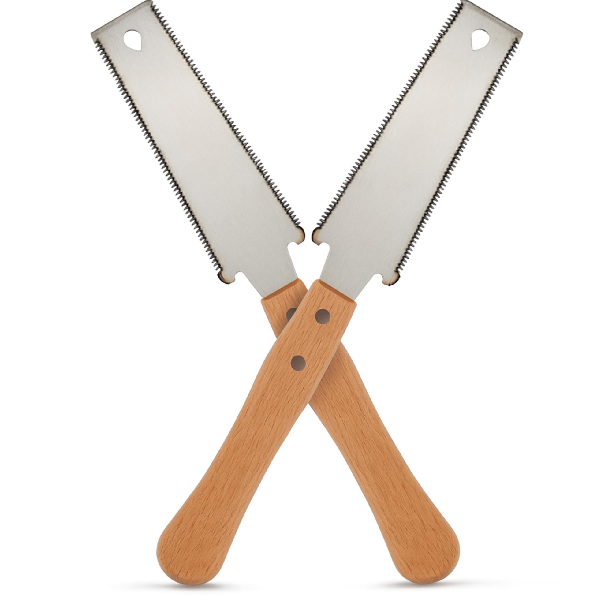 Pack de 2 Sierras Japonesas de Mano. Serrucho Profesional Corte Preciso por Tracción, Doble Filo, Hoja de Acero con Carbono. Herramienta para Carpintería, Bricolaje, Jardín, Recolección de frutas