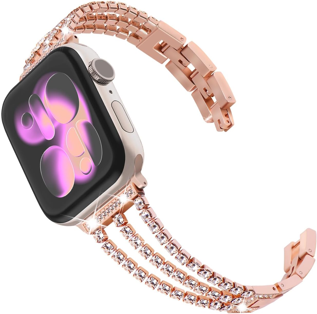 FULLIFE Bling Metal Link Bracelet Compatible with Apple Watch Bands for Women, iWatch Crystal Diamond Steel Strap for Apple Watch Series 11/10 42mm, 9/8/7 41mm, SE3/6/5/4 40mm, 3/2/1 38mm