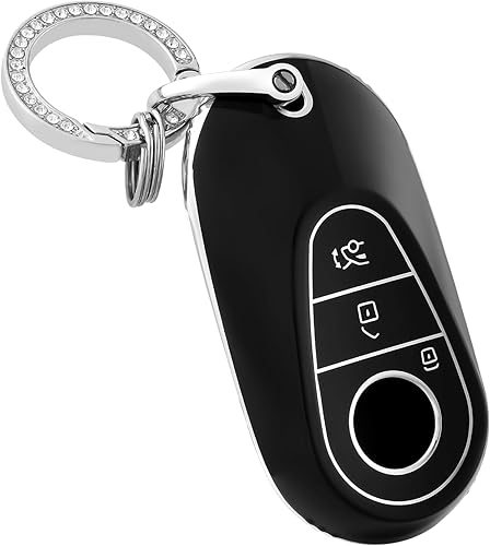 OFFCURVE Funda para llavero de coche compatible con Benz C, Negro+llavero