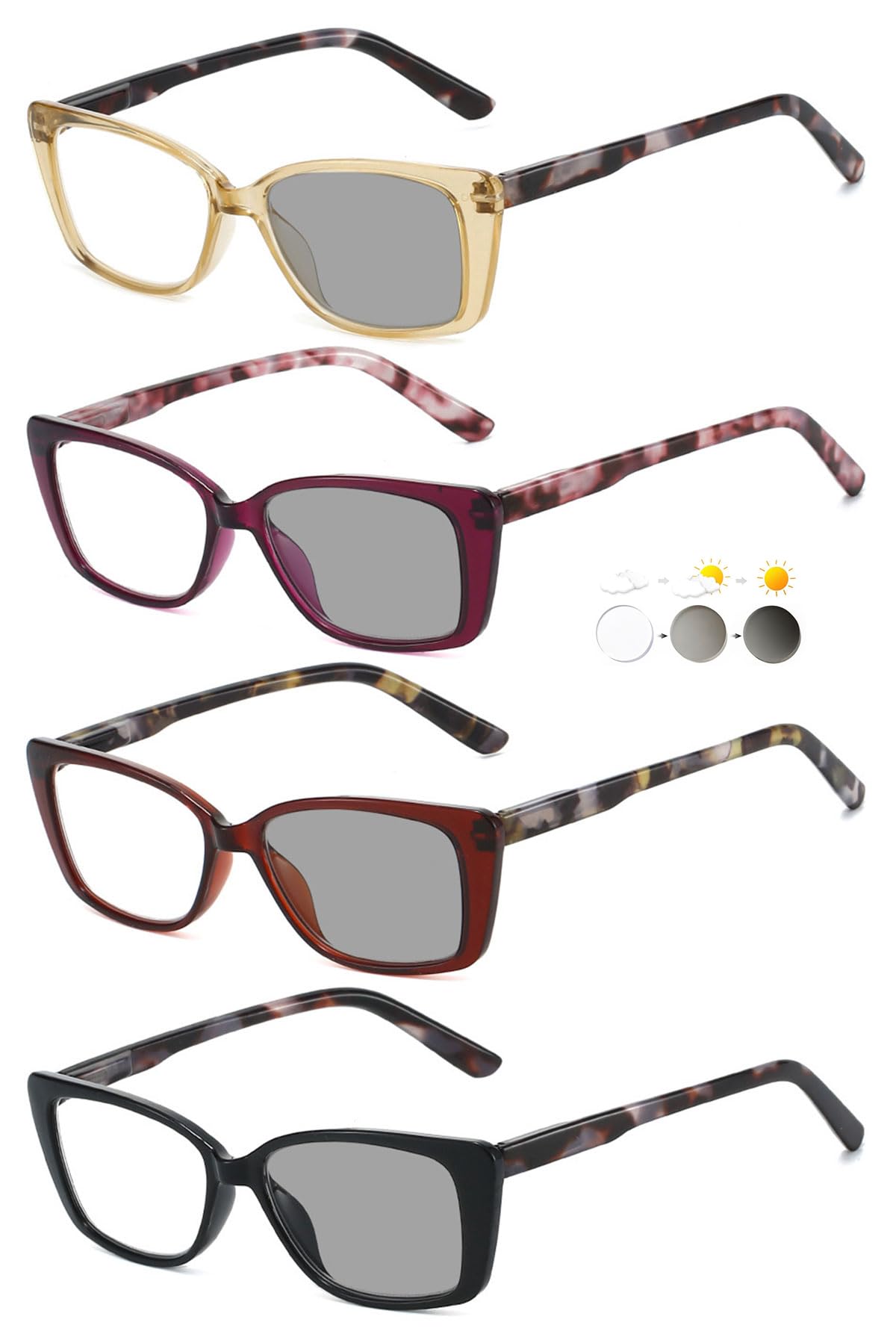 KOOSUFA Selbsttönende Lesebrille Damen Herren Photochrome Anti-Blaulicht Lesebrillen Schildpatt-Bügel Federscharnier mit UV-Schutz Sonnenlesebrille Lesehilfe 0.0 0.5 1.0 1.5 2.0 2.5 3.0 3.5 4.0