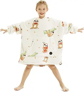 THREE POODLE Wearable Blanket Hoodie for Kids, Oversized Sherpa Sweatshirt Blanket with Giant Hood, Warm Cozy Hooded Blanket, Cute Gifts for Kids Girls Boys