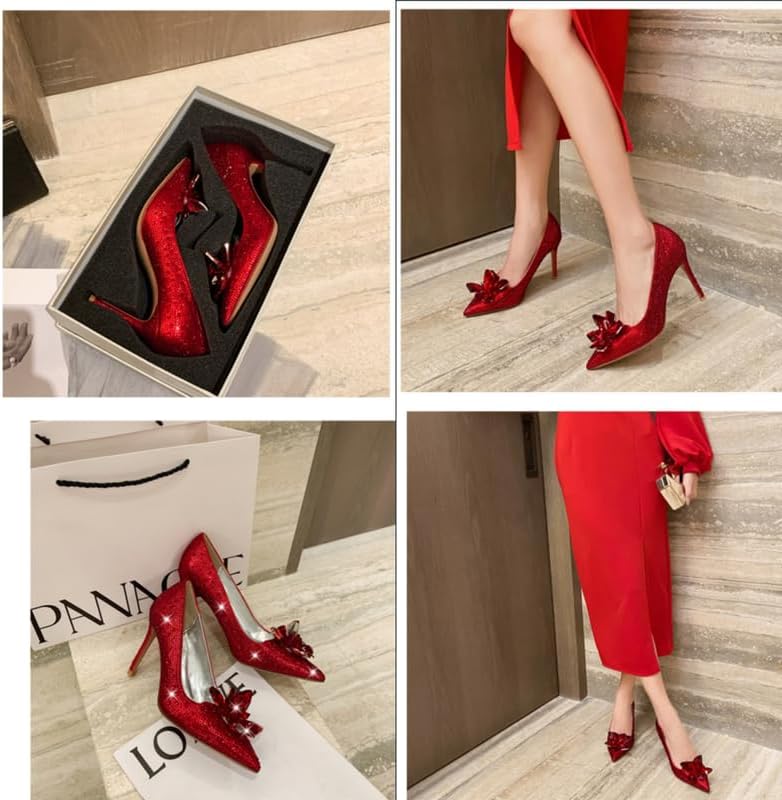 sexytag Women's Crystal Rhinestone Poined Toe Pumps Clear Stiletto High Heels - Image 4