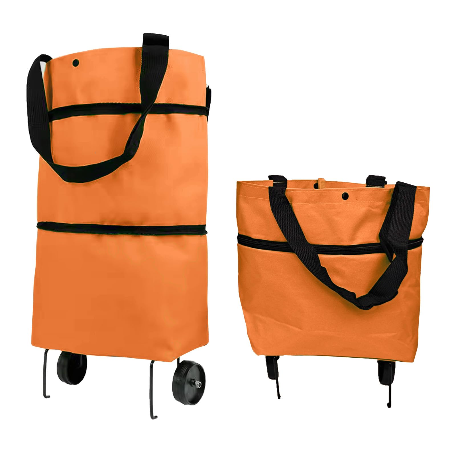 Collapsible Shopping Grocery Bag With Wheels Rolling Tote Bag With Wheels Large Reusable Foldable Shopping Cart(Orange,Large)