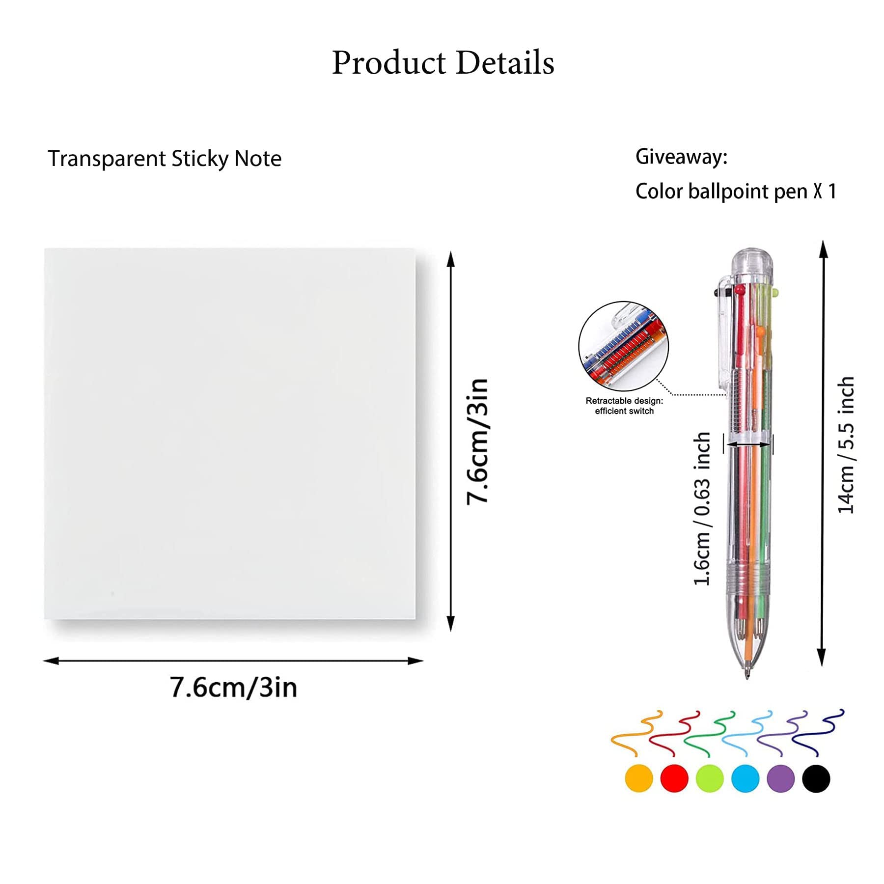 Sticky Notes Transparent 76x76mm, Notes Autocollantes Transparentes, Blocs-notes Autocollants, Papier de Notes Réutilisable