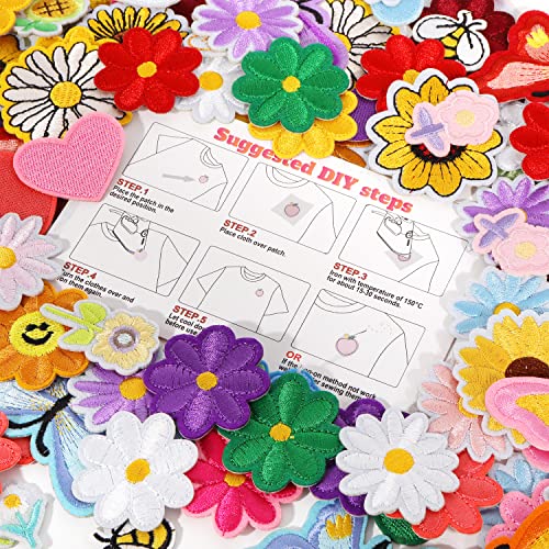 Nicevinyl Random Iron On Patches For Clothing: 120Pcs Flower Heart Patch Iron On Cute Butterfly Embroidered Sew Applique Repair Patches For Jeans Jackets Backpacks #TOP1