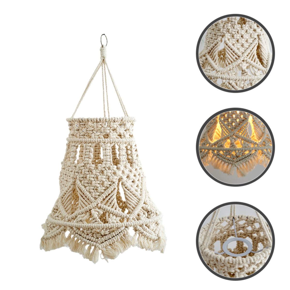 Paralume Boho in Corda di Cotone Beige per Lampada a Sospensione | Struttura Intrecciata in Ferro, Peso Leggero e Resistente, per Soggiorno e Ristorante