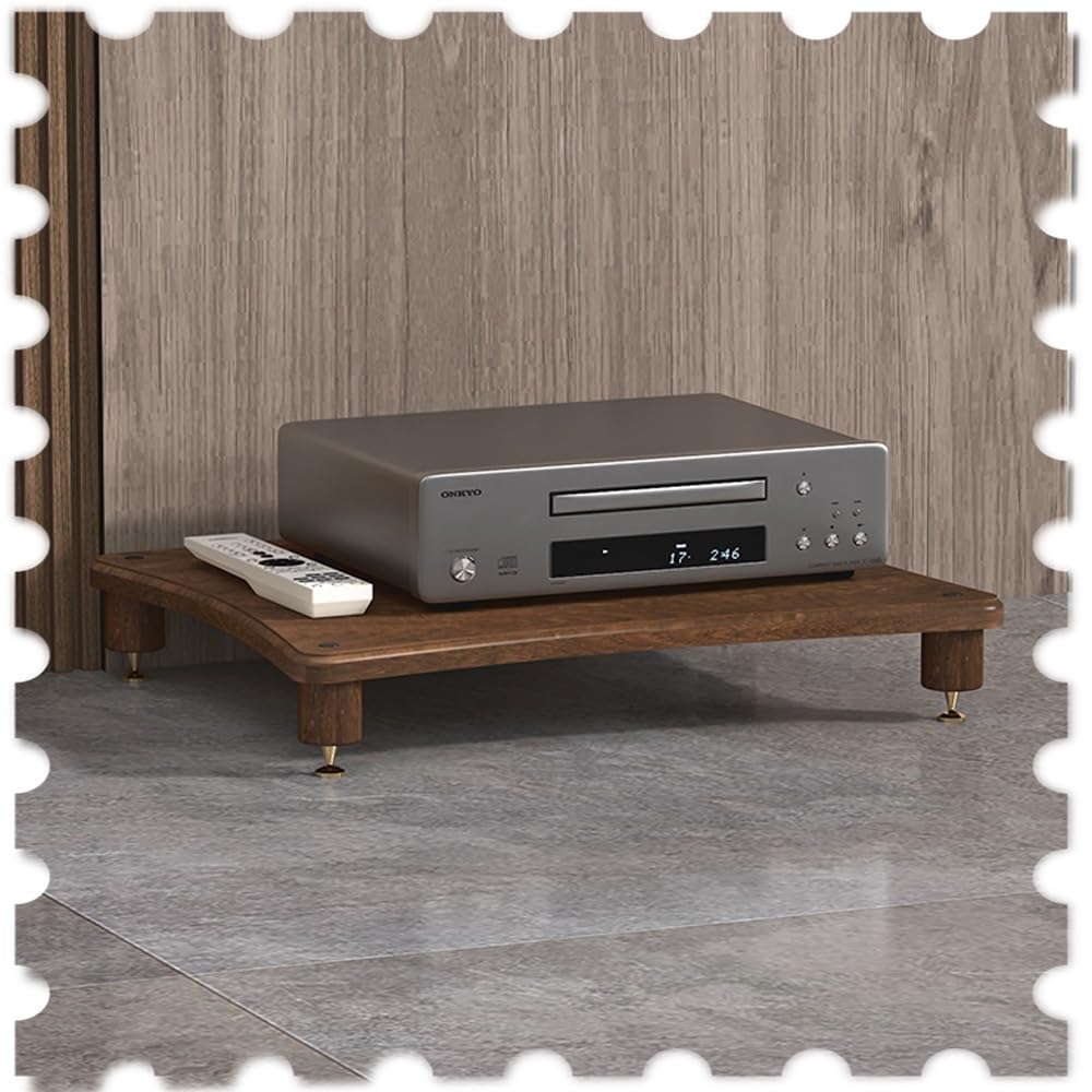 Support de rangement HiFi ouvert en noyer, meuble AV optimisé pour l'aération stéréo