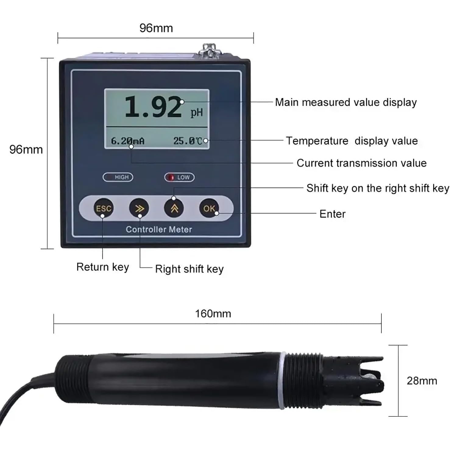 Medidor De PH Industrial, Probador De Calidad Del Agua, Con Pantalla LCD, Rango De Medición De 0,00 ~ 14,00PH, Función De Calibración Automática, Para Plantas De Tratamiento De Aguas Residuales