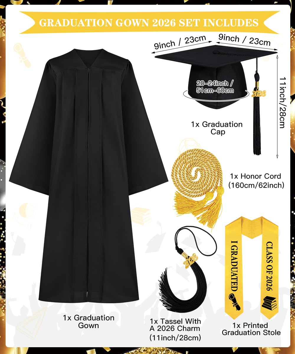 Juego de Toga y Birrete Graduación 2026 para Adultos, Toga y Gorra de Graduación Unisex con Borla y Banda, Toga Graduación para Universidad, Bachillerato y Escuela Secundaria