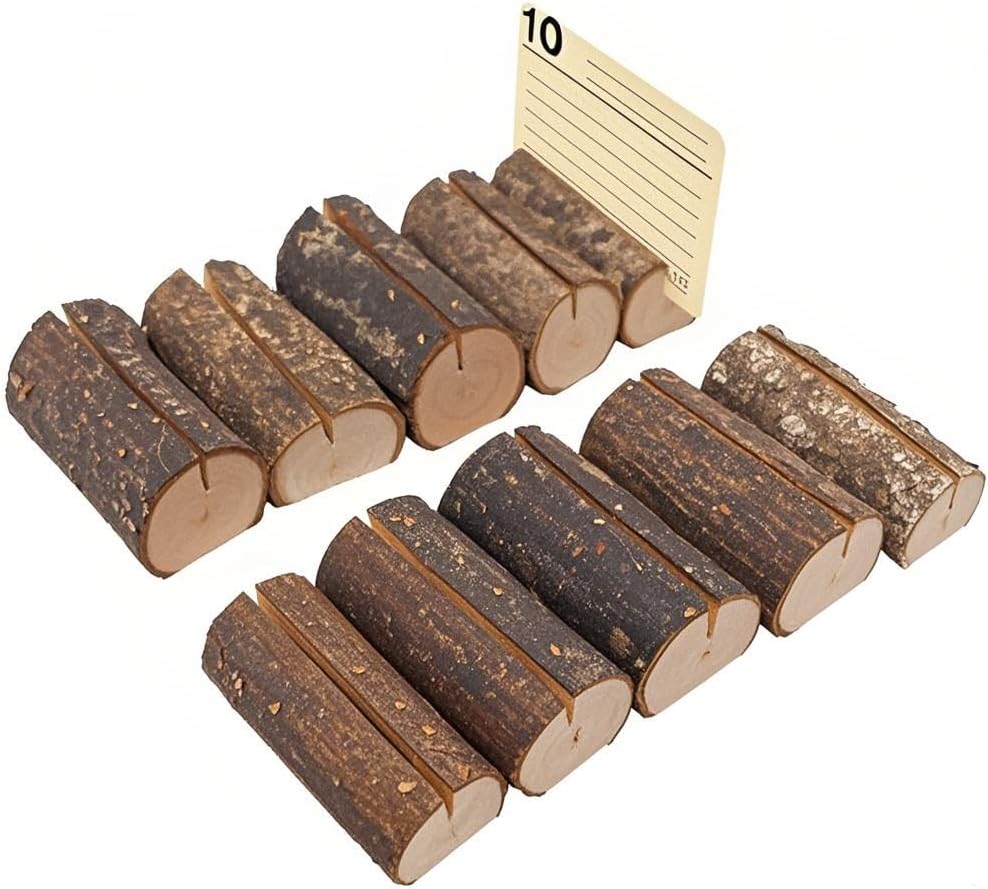 30pcs Rustic Wood Place Card Holders Party Wedding Table Numbers Cards Holder Stand Wooden Bark Memo Holder (Style 3)