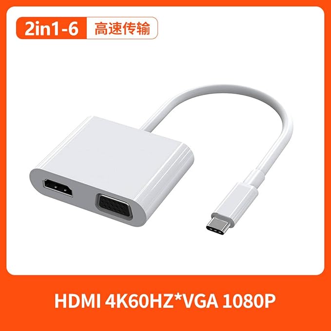MBETA Hub USB-C 2 en 1 a HDMI/VGA Adaptador Dual 4K miniatura 6