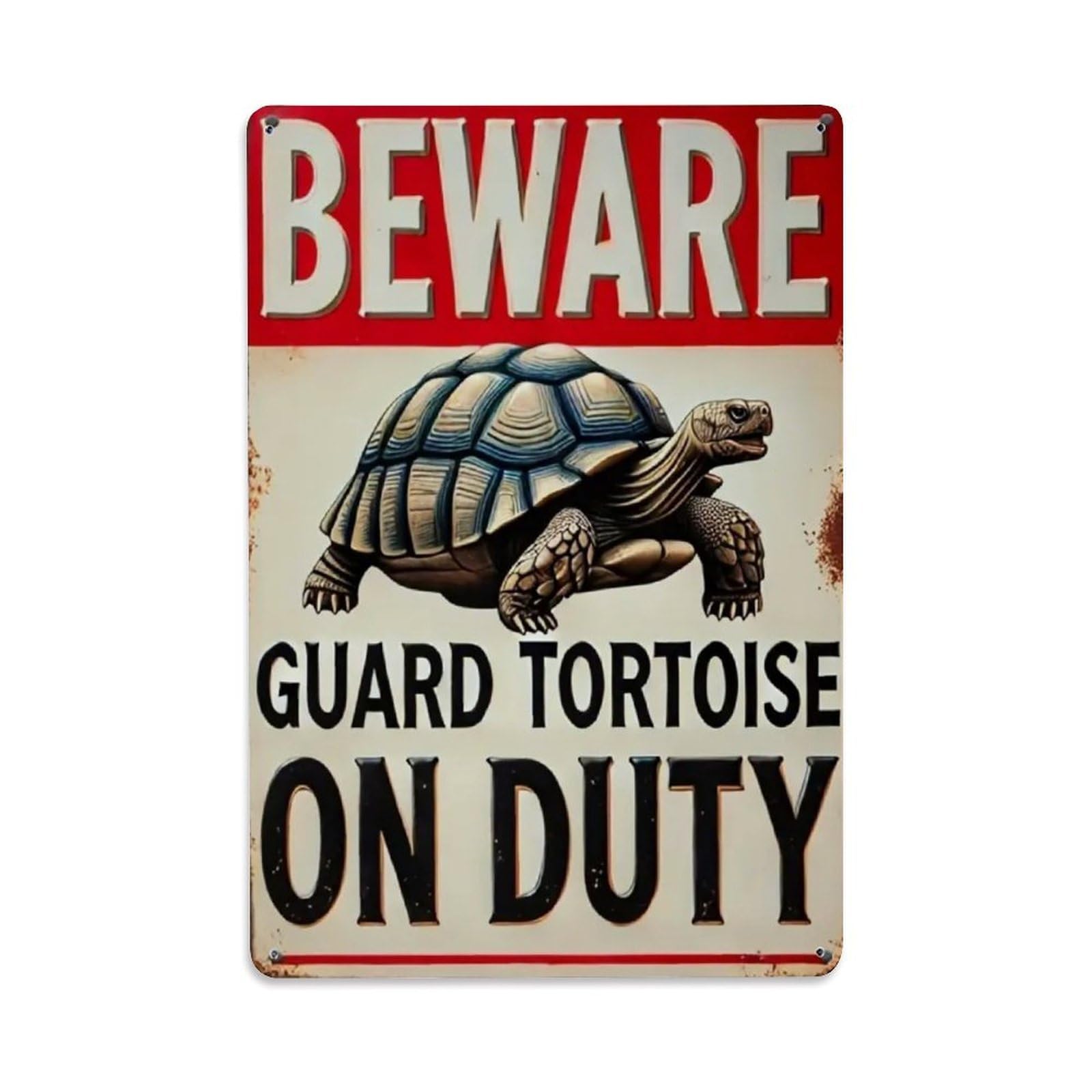 Rkundrne Vintage Beware Guard Tortoise On Duty Metal Tin Sign Garden Bedroom Cafe Bar Man Cave Home Wall Decor Metal Poster 8X12 In