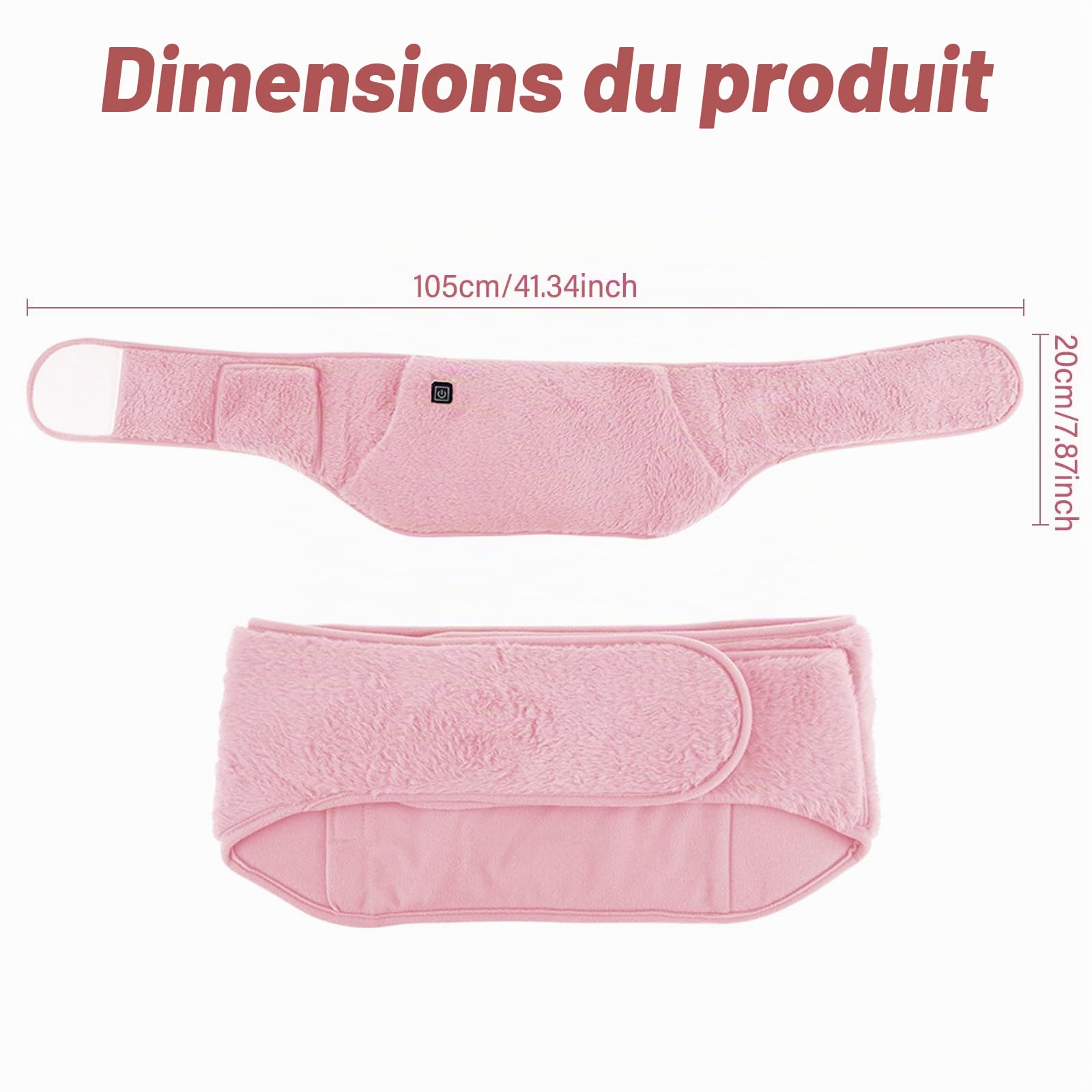 BORDEAG Ceinture chauffante sans fil pour le dos - Coussin chauffant vibrant - Massage Shiatsu - 3 niveaux de température - 8 heures d'autonomie - Rose - Silicone médical - 32 x 35 x 1 cm