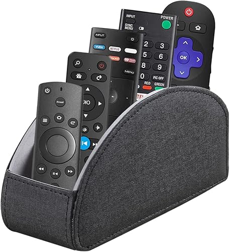 Fanousy Soporte de control remoto de TV para mesa con 5 compartimentos, almacenamiento remoto de piel sintética, organizador remoto para mesita de
