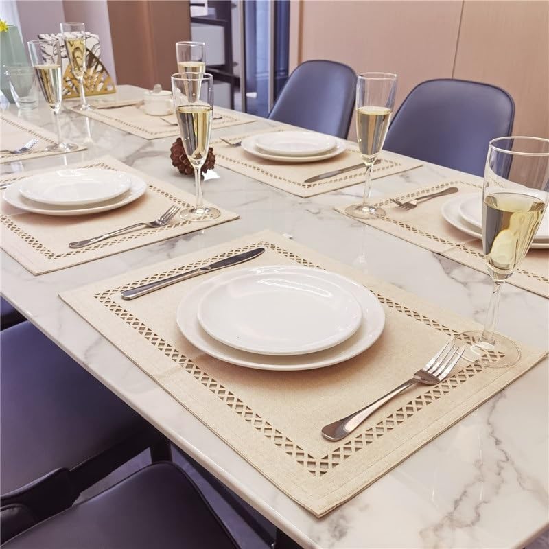 Hollow Linen Placemats Fabric Washable Non-Slip Heat Insulation Table Mats Coasters Hotel Plate