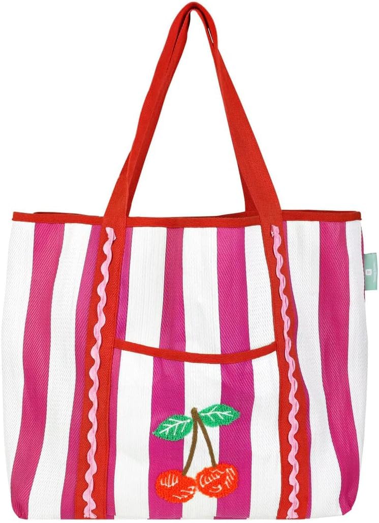Talking Tables Large Strong Tote Bag with Cherry Design - Reusable Recycled Plastic Shopping Bag for Beach Picnics - Water Resistant Travel Tote 39cm x 46.5cm