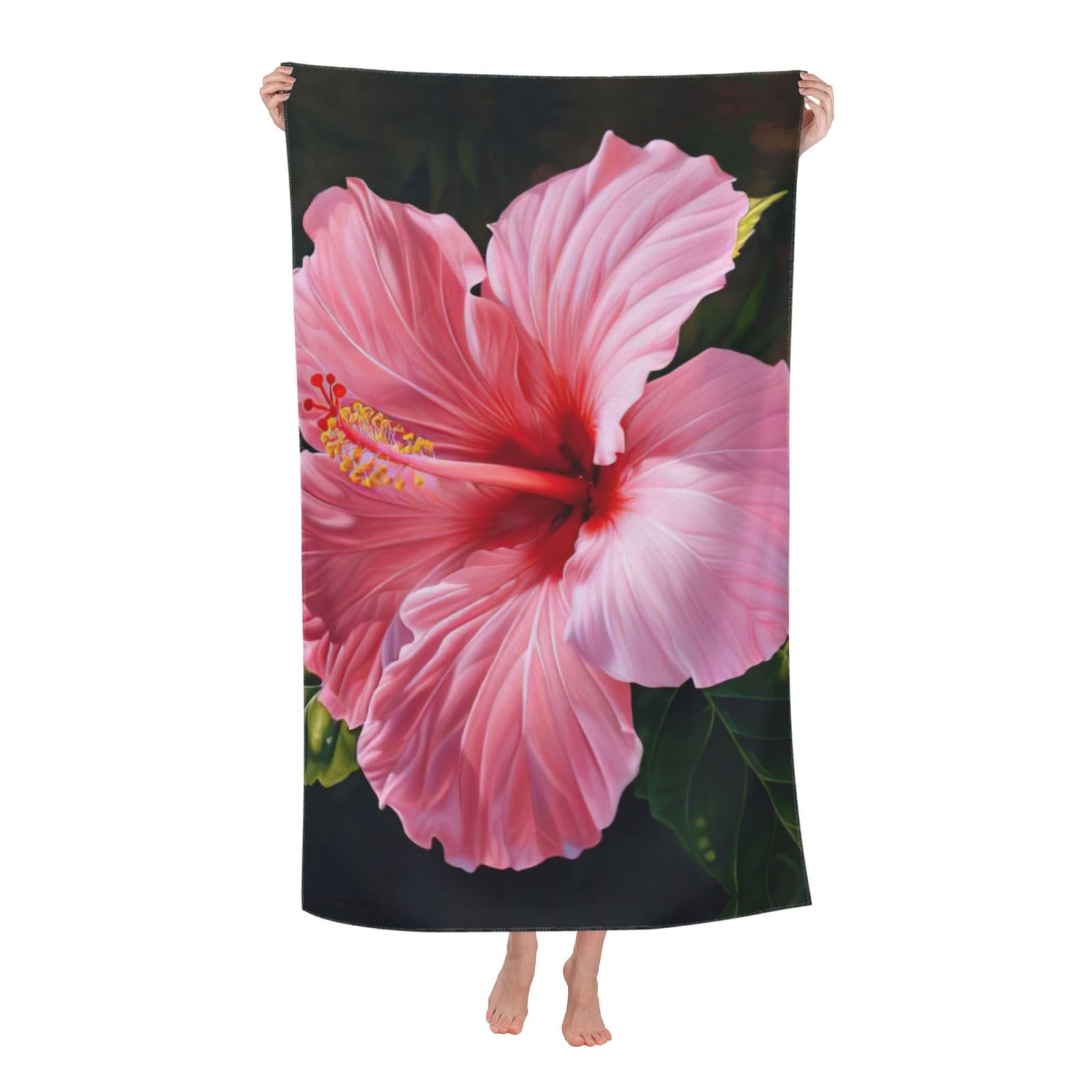 Pojknbv White Hawaii Pink Flower Print Oversized Adult Beach Towel Quick-Dry Comfortable Lightweight Travel Pool Camping