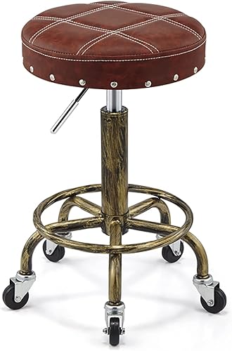 XZSBDXHH Taburete giratorio retro de 360 con altura ajustable de 19.7 a 25.2 pulgadas, silla de trabajo de salón con 5 ruedas, cojín de piel