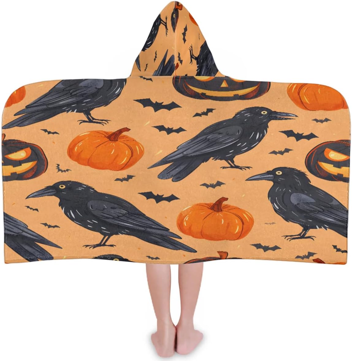 Pardick Kids Bath Towel Bird Crow Pumpki Beach Towel with Hood Pool Cover Up for Girls Boys Soft Absorbent Hooded Bath Towel Toddler Towels for Beach, Pool