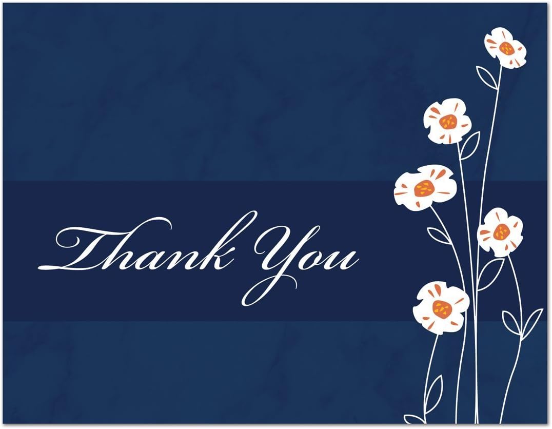 MyExpression.com 50 Daisies Modern Marble Wedding Thank You Cards (Blue)