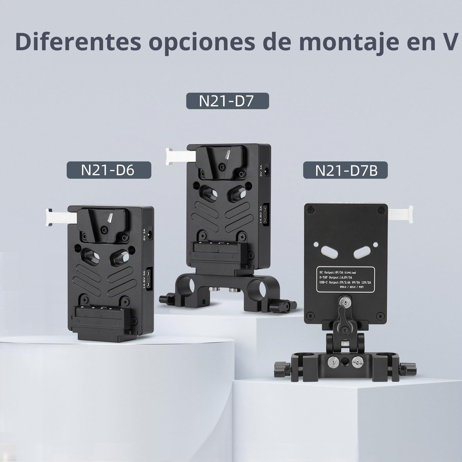 Nitze Placa de batería universal Mini V, placa de montaje V-Lock con un CC de 8 V/3 A, dos puertos de salida D-tap de 14,8 V/3 A y un PD 3.0 USB-C N21-D6