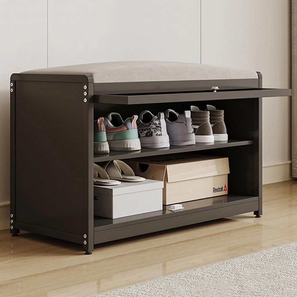 BAKAJI Meuble à chaussures avec assise et 2 compartiments intérieurs peu encombrants, meuble banc à chaussures avec porte transparente et base antidérapante pour entrée, chambre à coucher, entrée 70 x